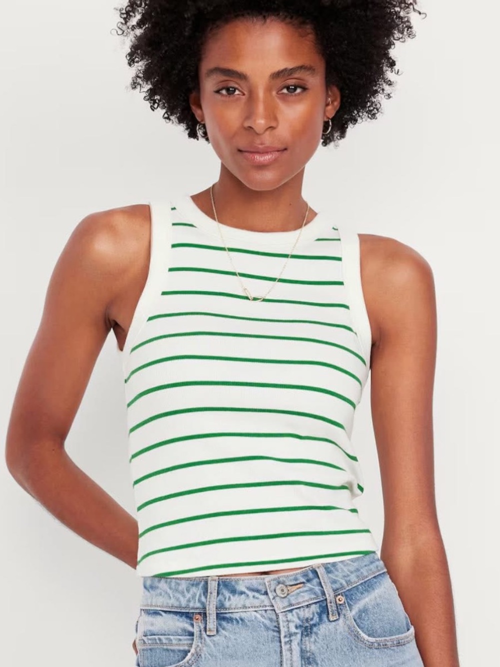 Old Navy White Knit Top with Green Stripes